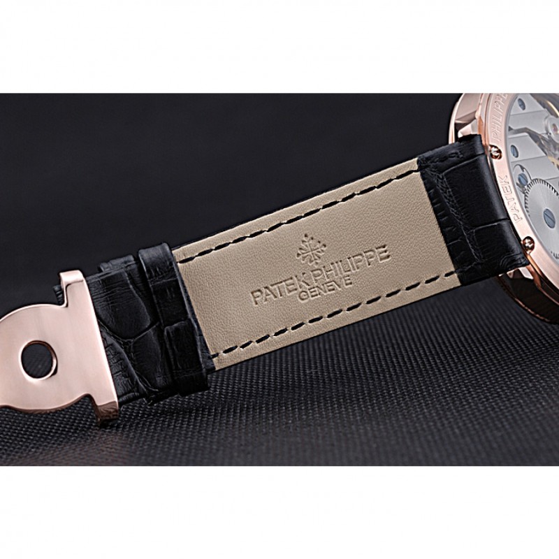 AAA Patek Philippe Geneve Two Dial Black Dial Rose Gold Bezel Black Leather Band 622146-6