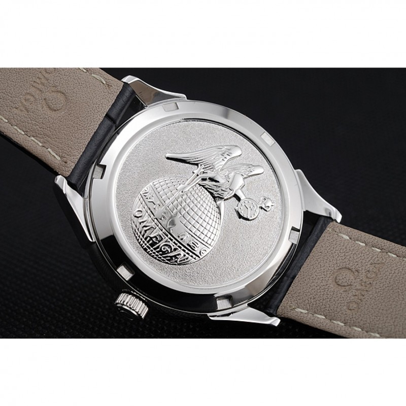 Omega DeVille Prestige Black Dial Silver Diamond Case Black Leather Bracelet 1454120-7