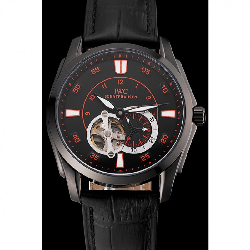 AAA Swiss IWC Pilot's Watch Black Dial With Orange Markings Black Plated Stainless Steel Case Black Leather Strap 1453737-1