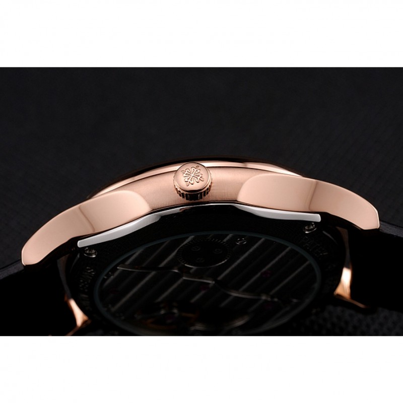 Patek Philippe Calatrava Date Black Dial Rose Gold Case Black Leather Strap-8