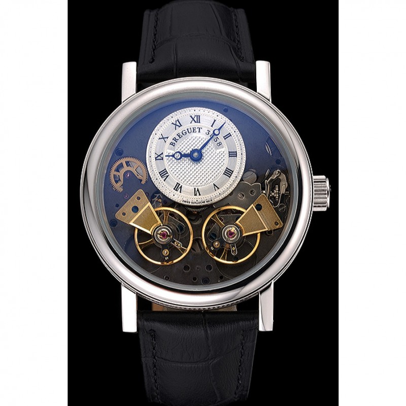 Breguet Duo Tourbillon Silver Case White Dial Black Leather Bracelet 622622-1