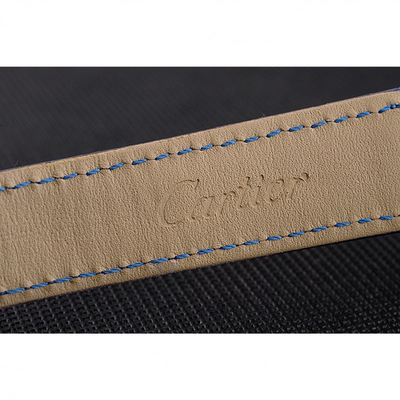 Cartier Ronde White Dial Diamond Bezel Rose Gold Case Blue Leather Strap-8