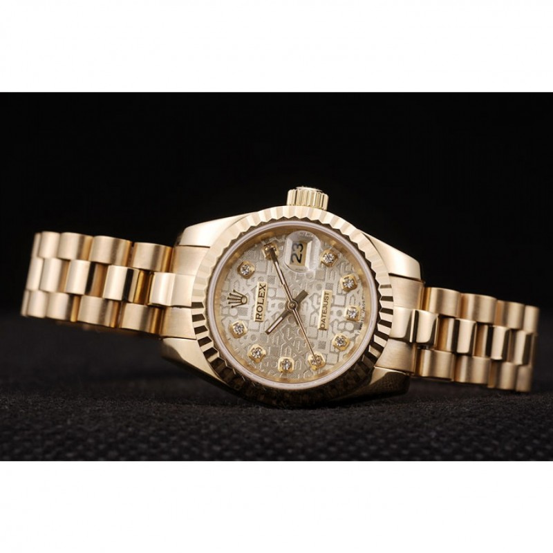 Rolex DateJust Ribbed Pattern Gold Bezel Gold Dial-3