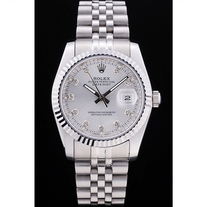 Rolex Datejust Silver Dial Diamonds Ribbed Bezel 7455-1