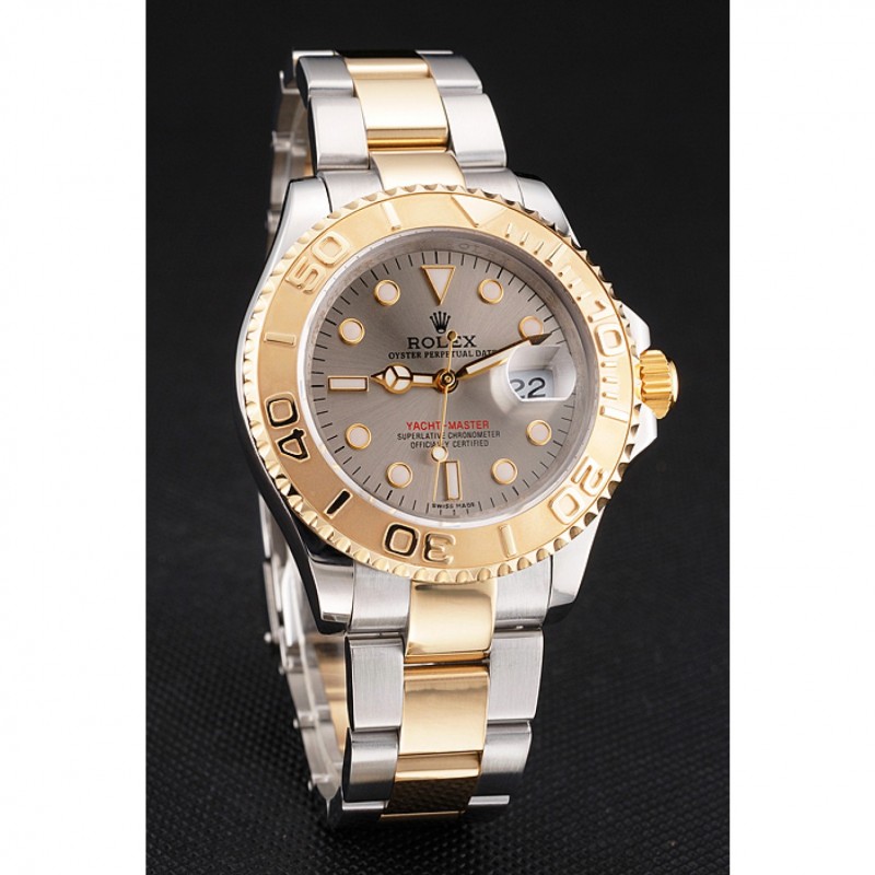 High Quality Swiss Rolex Yacht-Master Gray Dial Gold Bezel Stainless Steel Case Two Tone Dial-2