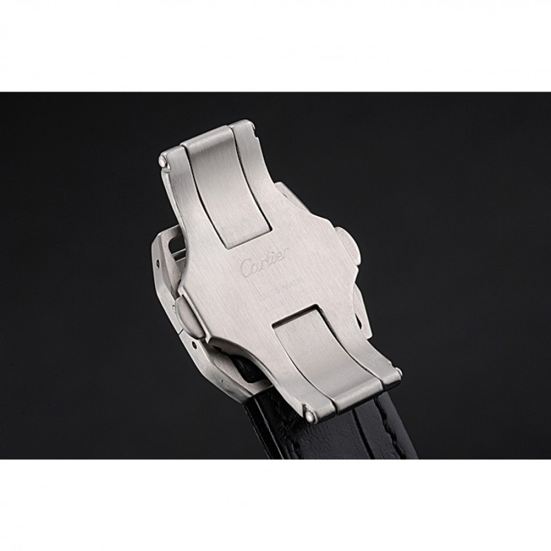 Swiss Cartier Santos Dumont Diamond Case White Dial Roman Numerals Black Leather Bracelet 622652-7