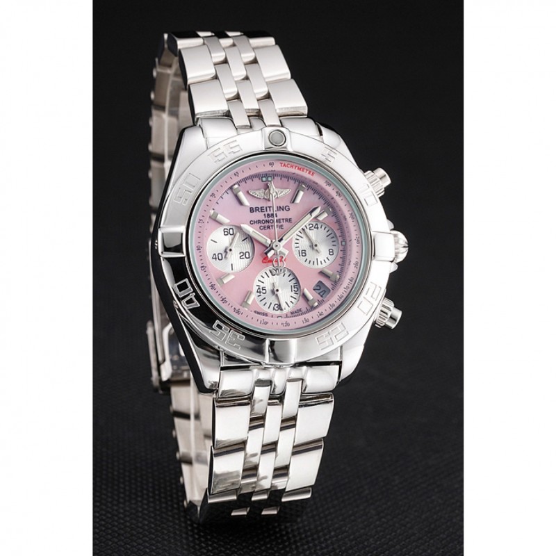 Breitling Chronomat Quartz Pink Dial Stainless Steel Case And Bracelet-2