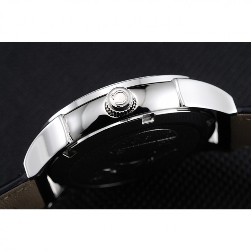 Omega DeVille Prestige Black Dial Silver Diamond Case Black Leather Bracelet 1454120-8