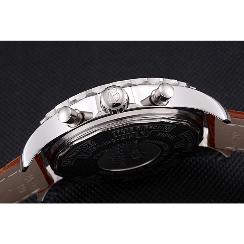 SS Replica Watches Breitling Navitimer Brown Leather Strap White Dial-8