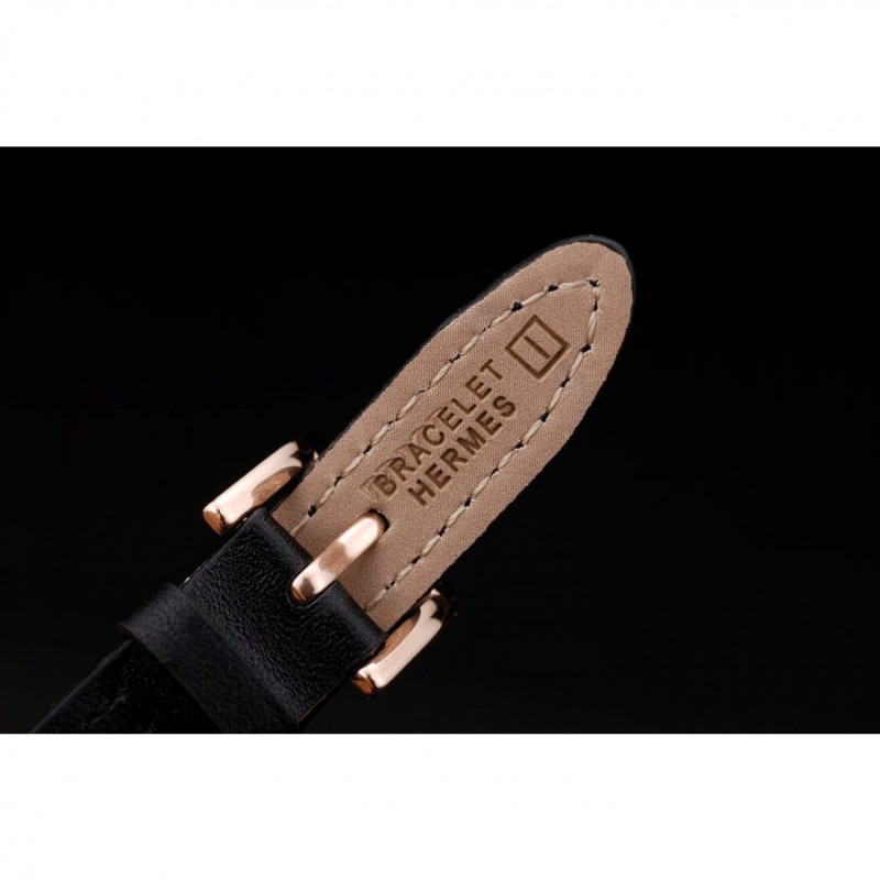 Hermes Classic MOP Dial Black Elongated Leather Strap-6