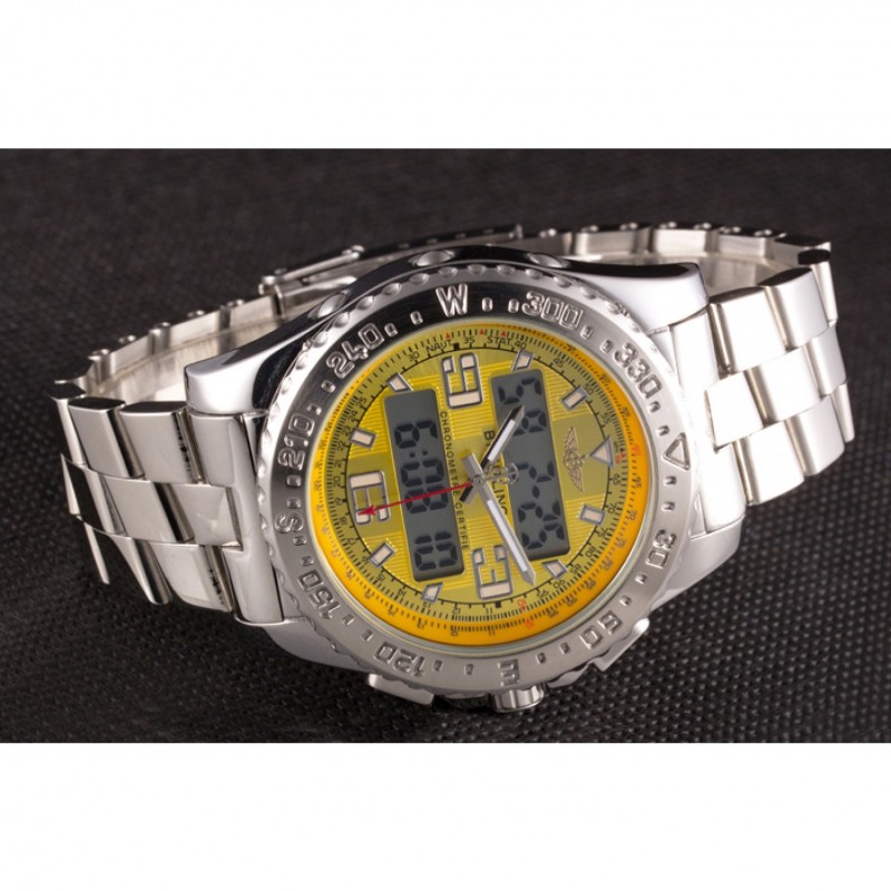 Breitling Certifie Yellow Dial Stainless Steel Strap Rose Gold Bezel-3