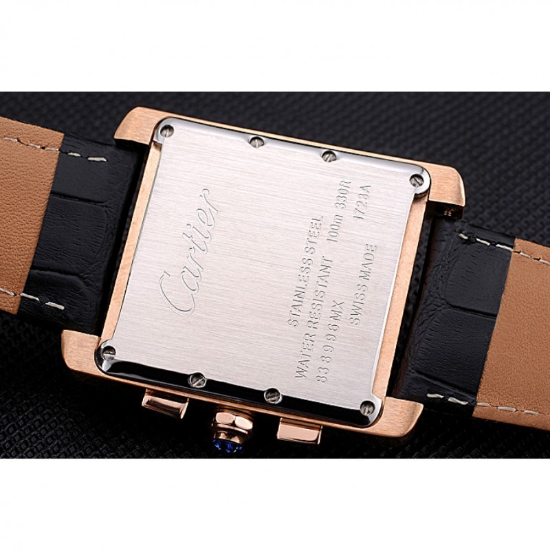 High Quality Cartier Tank MC Black Dial Gold Case Black Leather Bracelet 622694-8