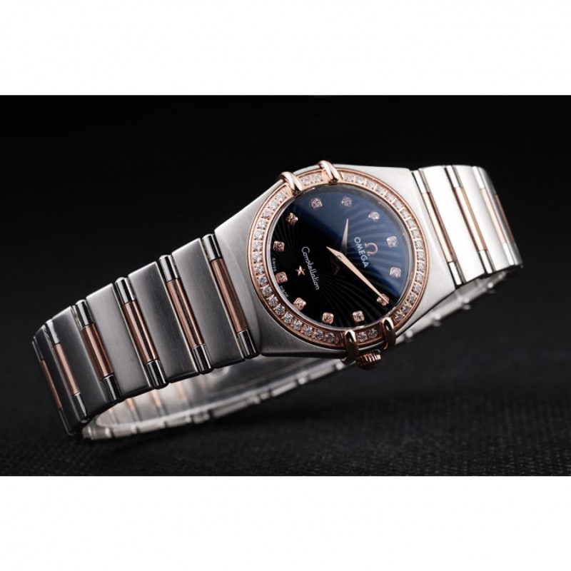 Best Omega Swiss Constellation Jewelry Diamond Case Radial Emblem Black Dial 98113-3
