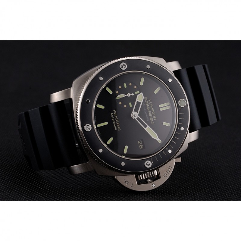 Cheap Replica Watches Swiss Panerai Luminor Submersible Black Dial Stainless Steel Case Black Bezel Black Rubber Strap-4