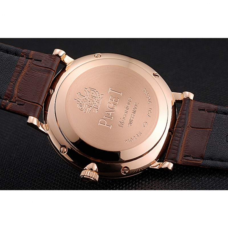 Piaget Altiplano Diamond Gold Case White Dial Brown Leather Bracelet 622627-7