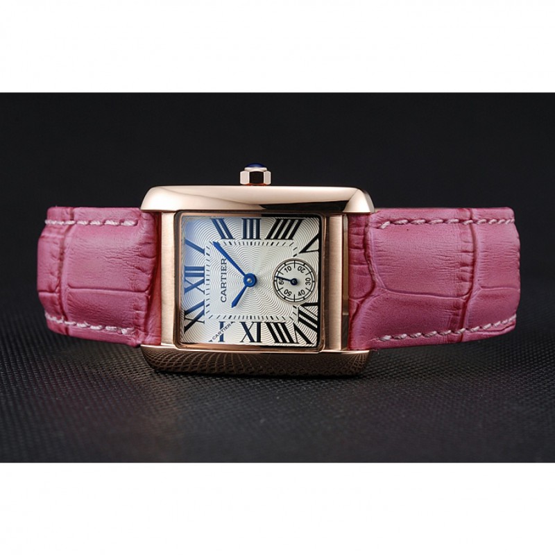 Cartier Tank MC Gold Case White Dial Pink Leather Strap 622176-4