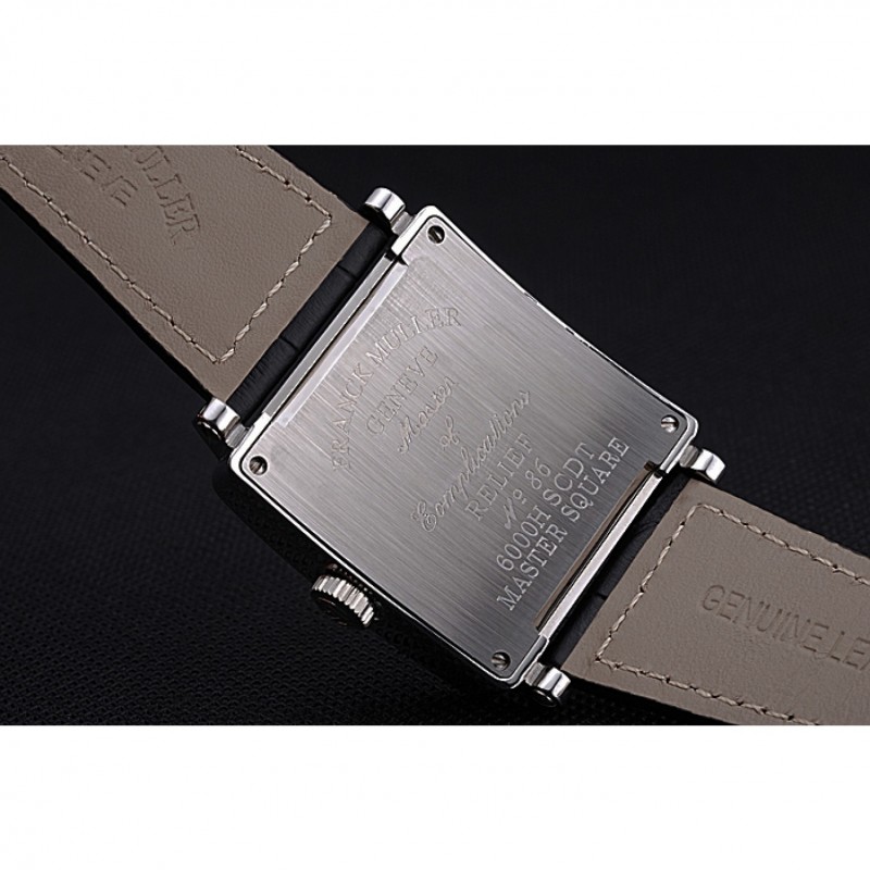 Luxury Replica Watches Franck Muller Master Square Diamonds Dial Diamonds Case Black Leather Band 622358-4