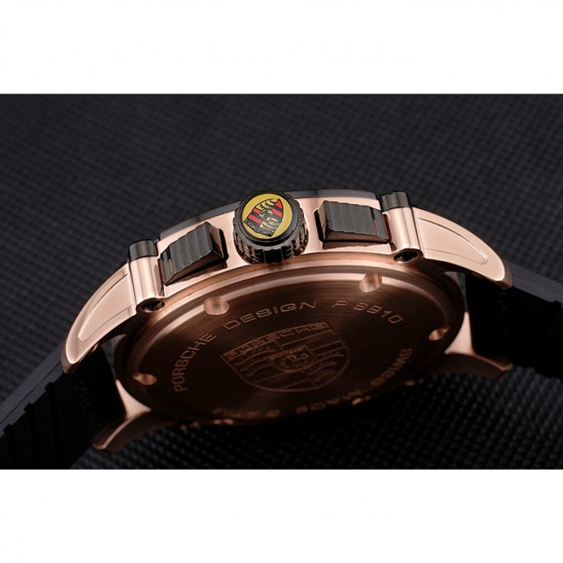 Porsche Design Indicator Black Dial Gold Case Black Rubber Strap-8