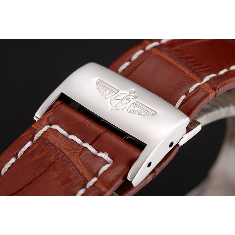 Breitling Transocean Beige Dial Brown Leather Strap Polished Stainless Steel Bezel-4