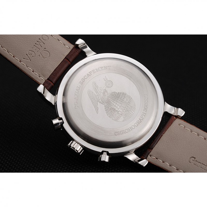 Omega Seamaster Vintage Chronograph White Dial Stainless Steel Case Brown Leather Strap-8