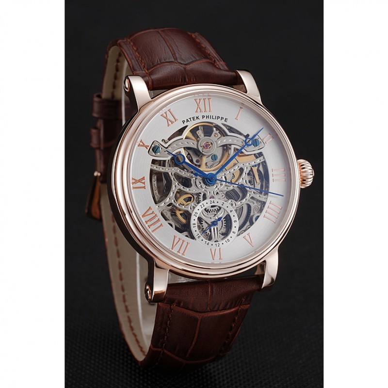 Patek Philippe Grand Complications White Skeleton Dial Rose Gold Case Brown Leather Strap 1453808-2