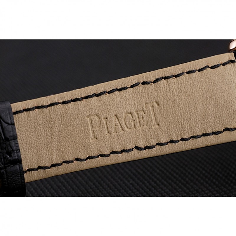 SS Replica Watches Swiss Piaget Altiplano Rose Gold Skeleton Dial With Diamonds Rose Gold Case Black Leather Strap-7