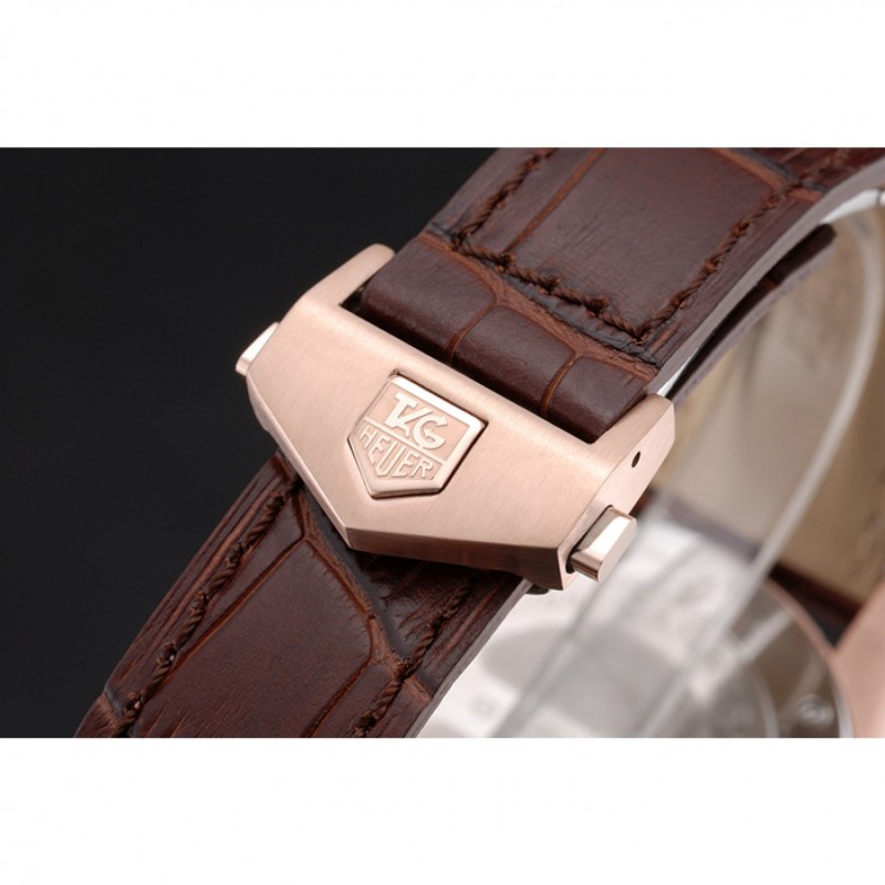 Tag Heuer Carrera Rose Gold Case White Dial Brown Leather Strap 98245-5