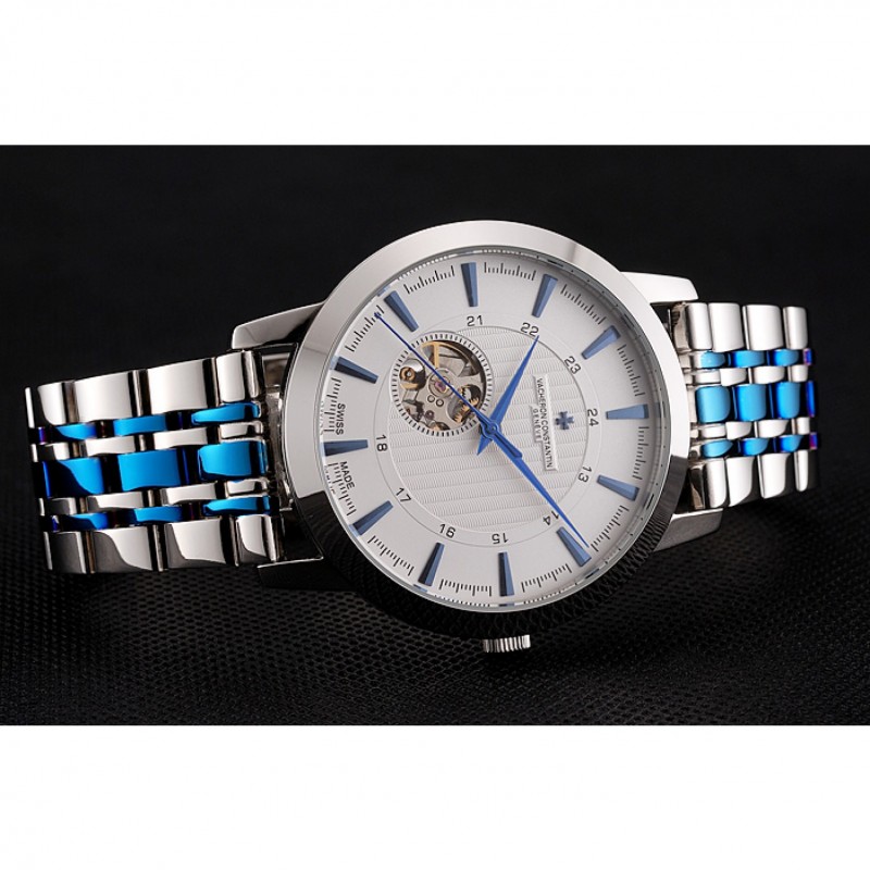 Vacheron Constantin Tourbillon White Dial Blue Numerals Stainless Steel Case Two Tone Steel Blue Bracelet-4