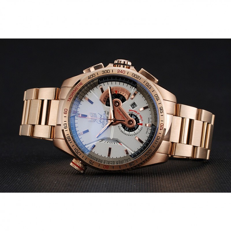 High Quality Replica Watches Tag Heuer Carrera Rose Gold Case White Dial-4