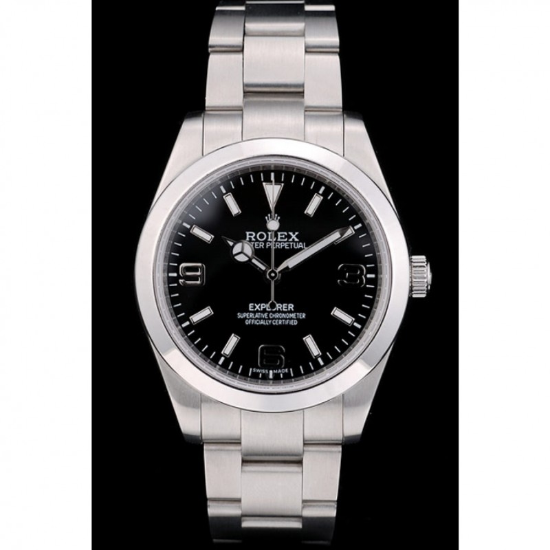 Rolex Swiss Explorer Stainless Steel Bezel Black Dial 42002-1