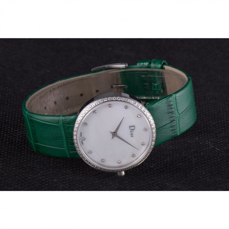 Best Replica Watches La D de Dior Green Leather Strap with White Dial 621507-3