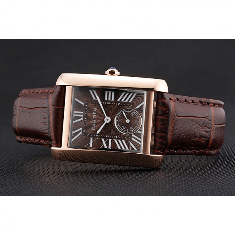 SS Cartier Tank MC Gold Case Brown Dial Brown Leather Strap 622175-3