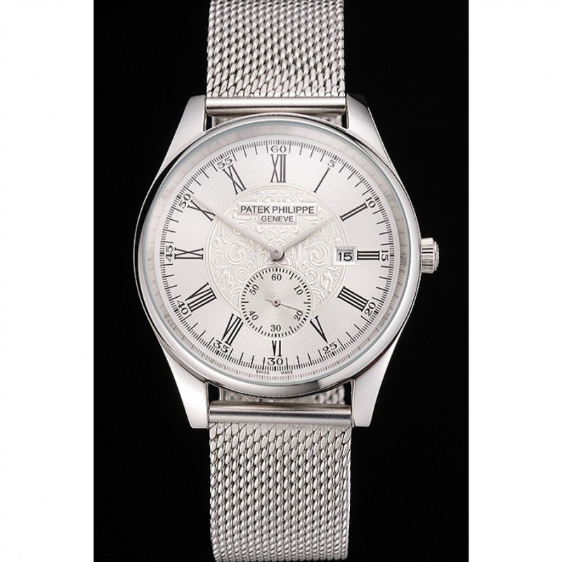 Luxury Replica Watches Patek Philippe Calatrava Small Seconds Silver Engraved Dial Stainless Steel Case And Bracelet-1