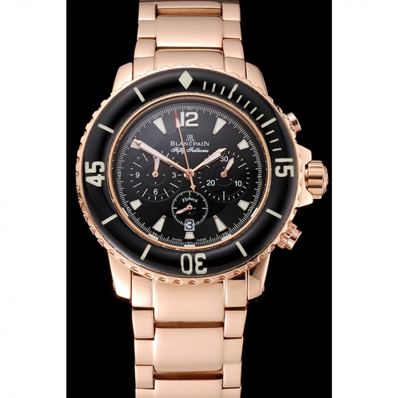 Blancpain Fifty Fathoms Flyback Chronograph Black Dial Rose Gold Case And Bracelet 1453772-1