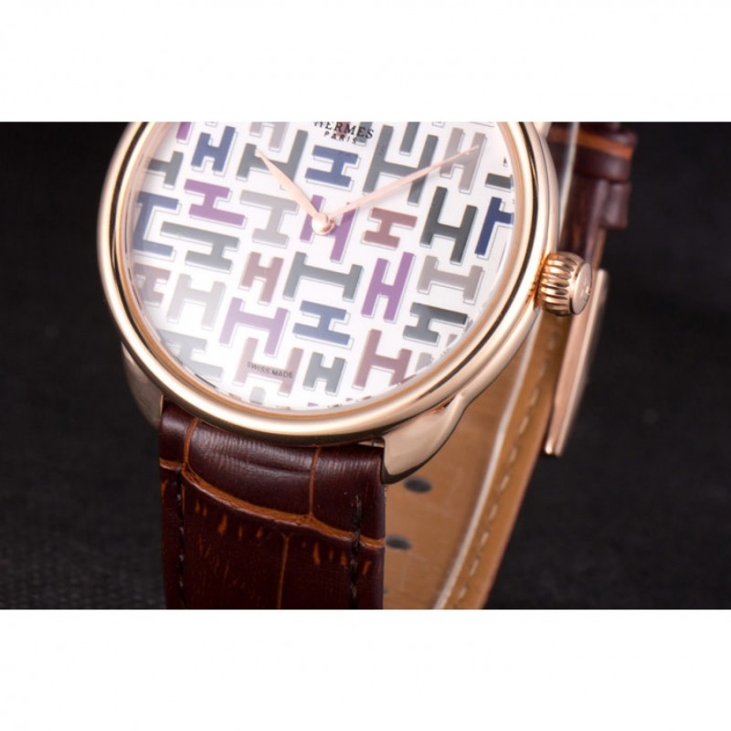 Hermes Classic Croco Leather Strap Multicolor Patterned Logo Dial 801402-7