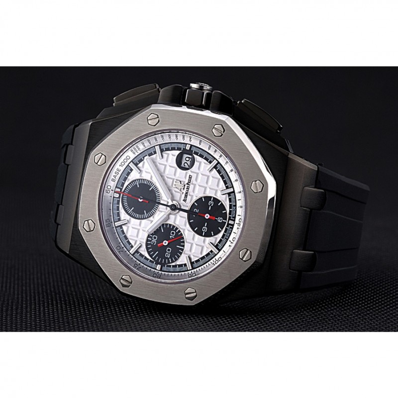SS Swiss Audemars Piguet Royal Oak Offshore Chronograph White Dial Black Steel Case Black Rubber Strap 622862-4