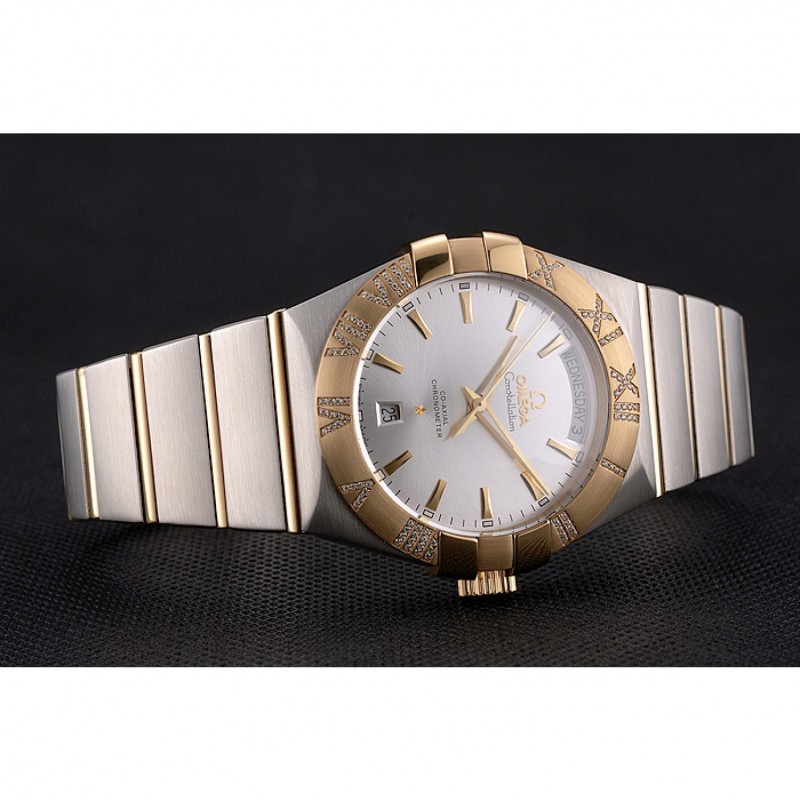 Swiss Omega Constellation White Dial Stainless Steel Case Gold Bezel Two Tone Bracelet-4