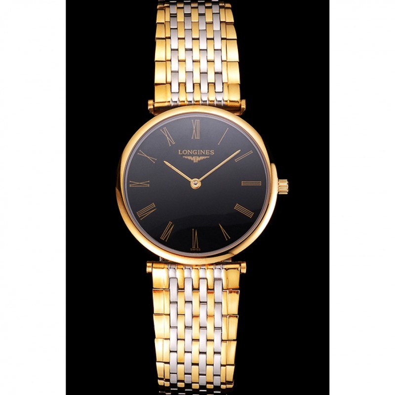 SS Replica Watches Longines La Grande Classique Two Tone Band Black Dial Homme 622097-1