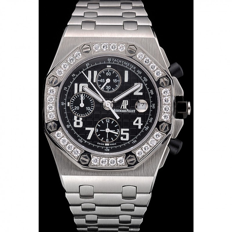 Swiss Audemars Piguet Royal Oak Offshore Black Dial Diamond Bezel Stainless Steel Case And Bracelet 622873-1
