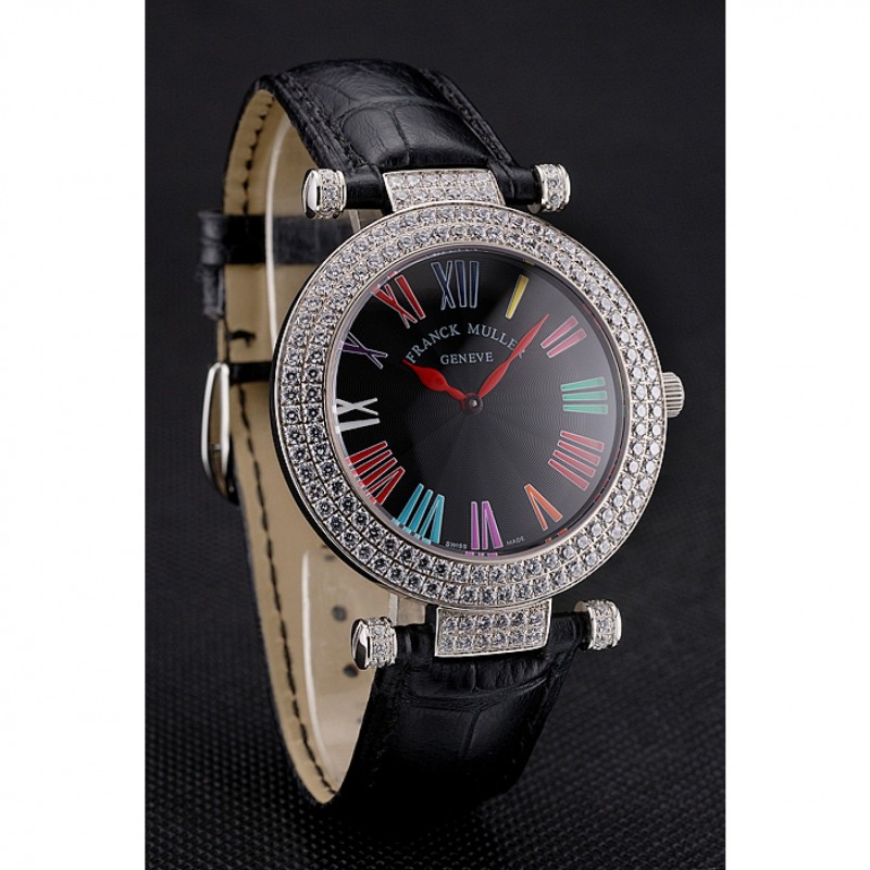 Franck Muller Double Mistery Ronde Black Dial Stainless Steel Case Black Leather Strap-2