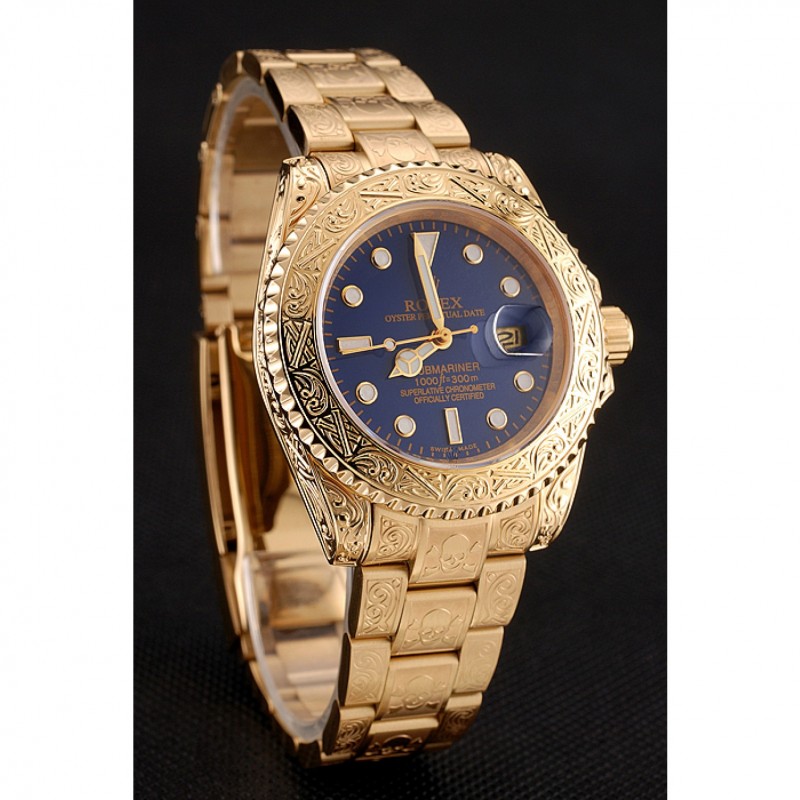 Swiss Rolex Submariner Skull Limited Edition Blue Dial Gold Case And Bracelet 1454089-2