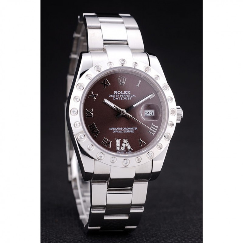 Luxury Replica Watches Rolex Datejust Diamond Bezel Brown Dial 7466-2