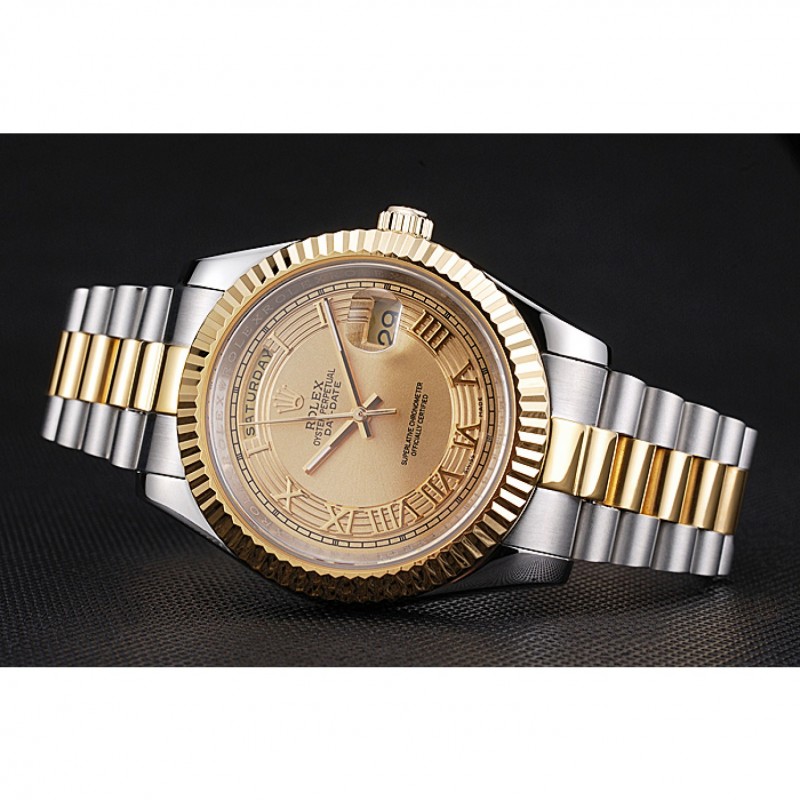 Rolex Day-Date Two Tone Stainless Steel 18k Gold Plated Gold Dial-4