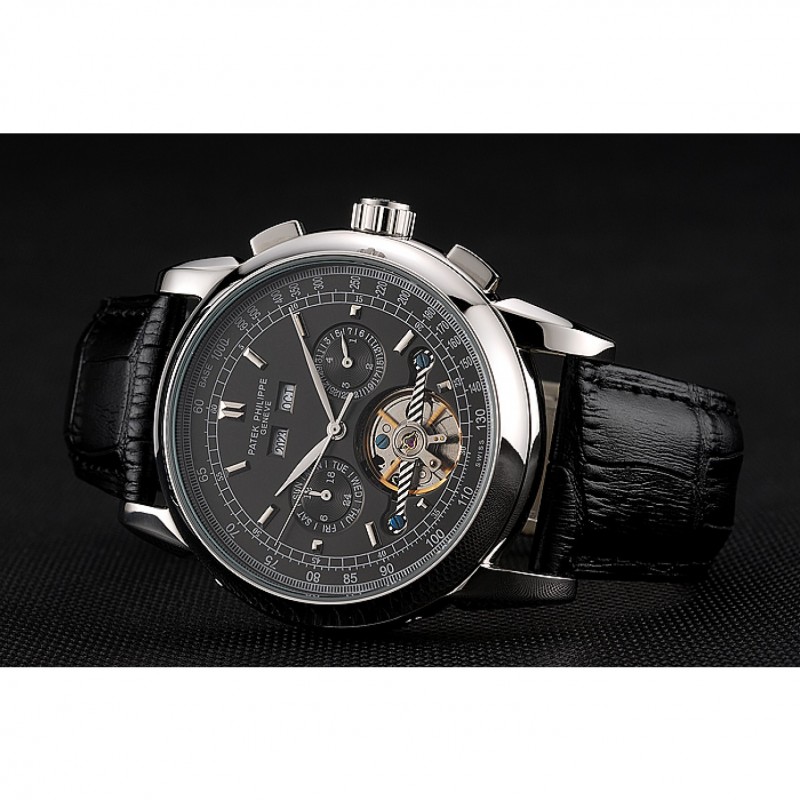 Patek Philippe Grand Complications Stainless Steel Case Black Dial Black Leather Bracelet 622258-4
