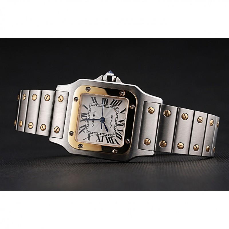 Swiss Cartier Santos De Cartier Galbeee Yellow Gold and Steel Case Steel Bracelet Small 622644-4