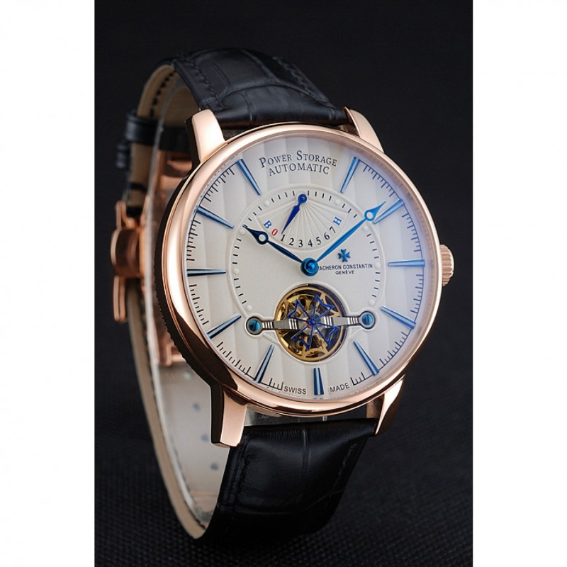 Vacheron Constantin Tourbillion Power Reserve White Dial Gold Case Black Leather Bracelet 1454272-2