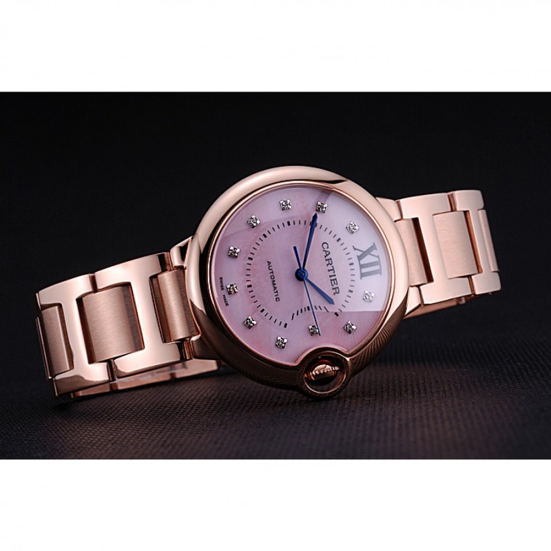 AAA Replica Watches Swiss Cartier Ballon Bleu de Cartier Pink Diamond Dial Gold Bracelet 622556-3