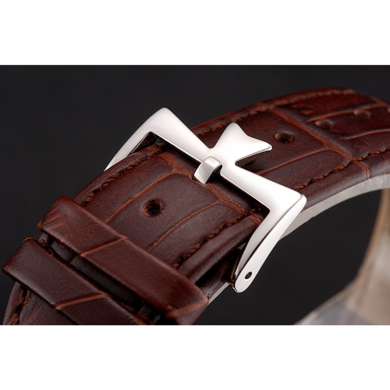 Vacheron Constantin Tourbillon White Dial Stainless Steel Case Brown Leather Bracelet-5