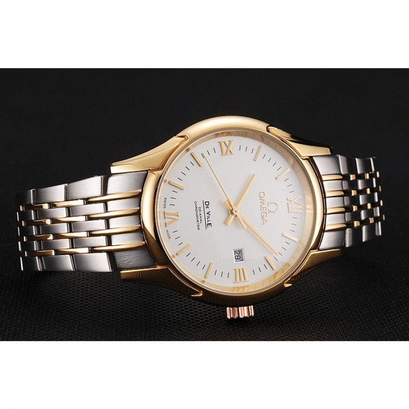 Omega De Ville White Dial Gold Case Two Tone Bracelet 1453785-4