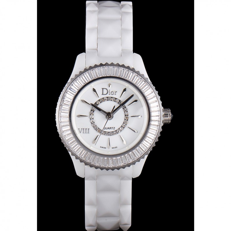 Dior VIII Baguette Cut White Diamonds with Diamond Encrusted Dial cd06 621359-1